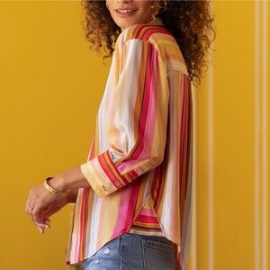 Liverpool Striped Button-Down Shirt in Pink, Peach & Orange